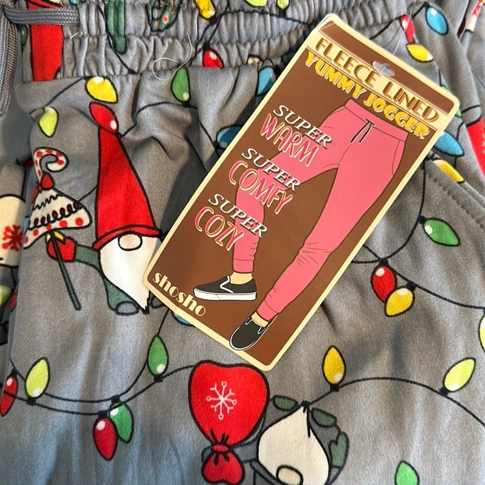 Fleece jogger pants with‎ pockets Gray Christmas Gnome & Burgundy Sm Bundle Pack - Picture 12 of 14